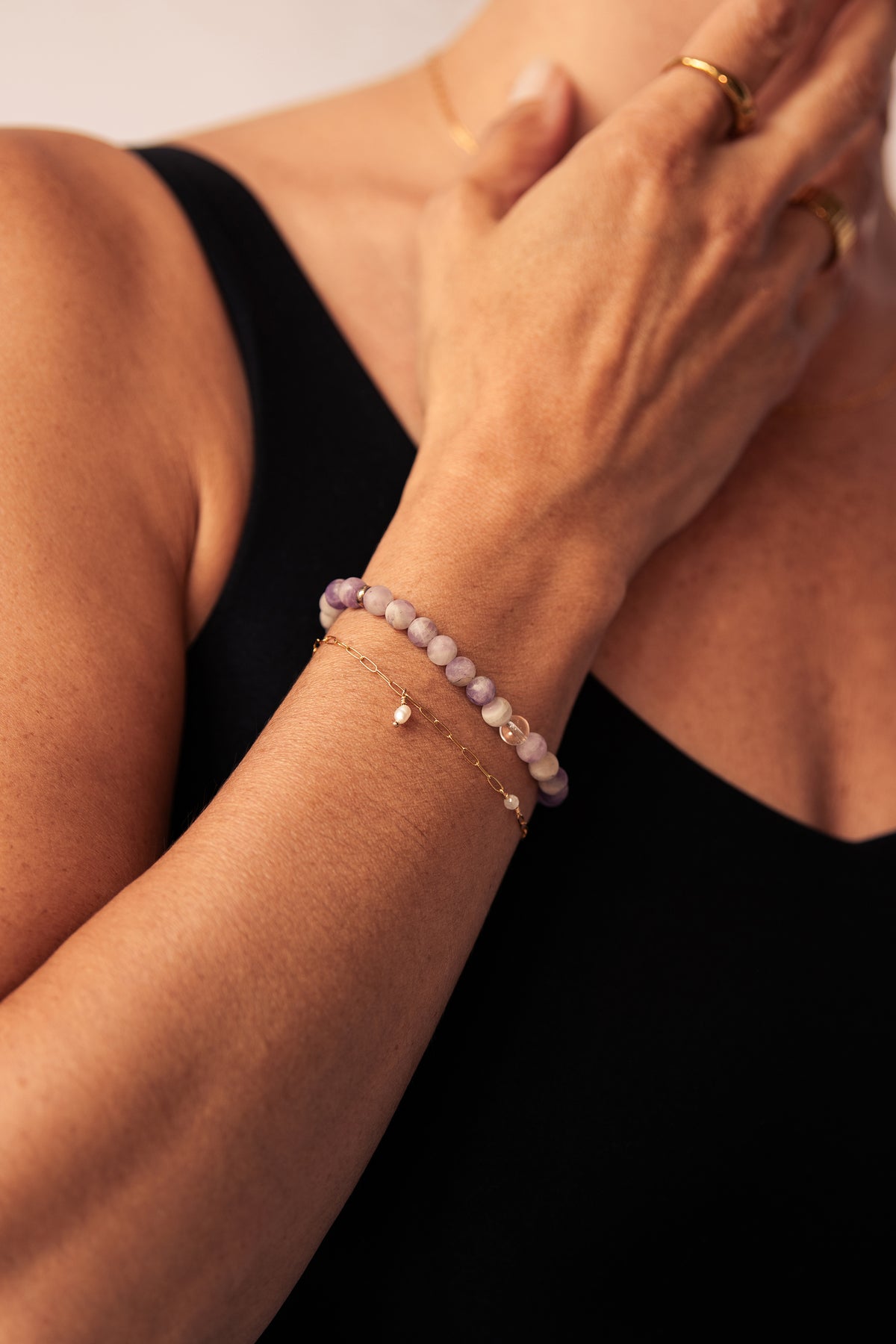 Lilac Jade & Clear Quartz Gemstone Bracelet