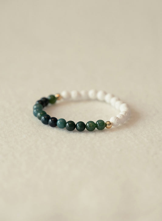 Feminine Resilience Moss Agate & White Lava Gemstone Bracelet-SQ3223803