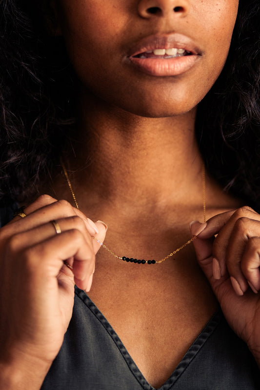 Black Onyx 14K Gold-Filled Bar Necklace-SQ7671710