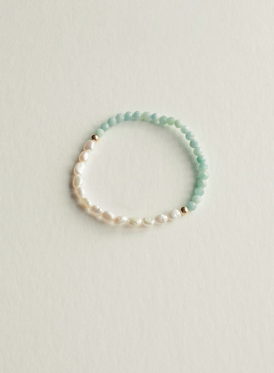 Pearl & Amazonite Faceted Dainty Gemstone Bracelet