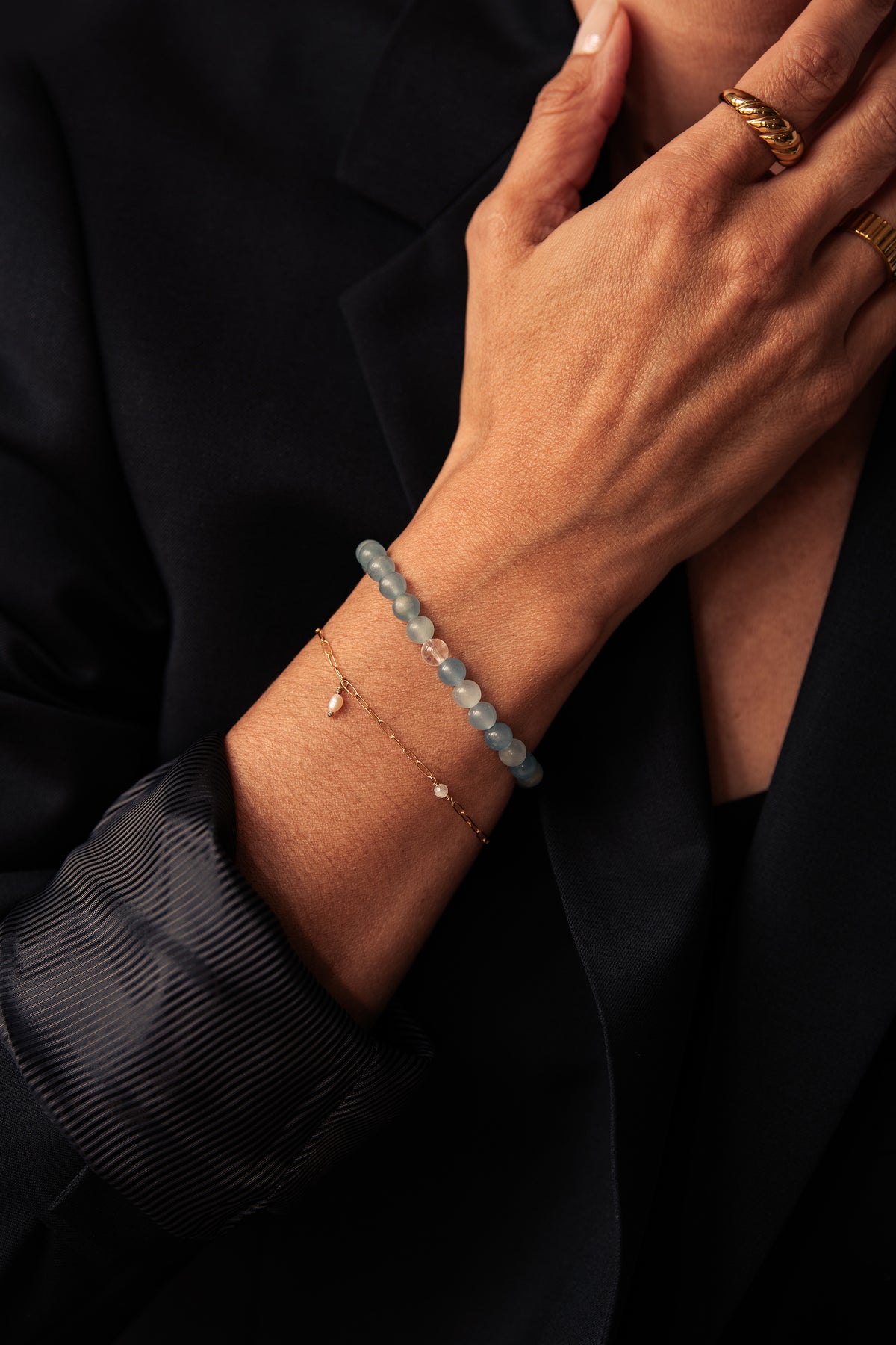 Blue Lemurian Aquatine & Clear Quartz Gemstone Bracelet