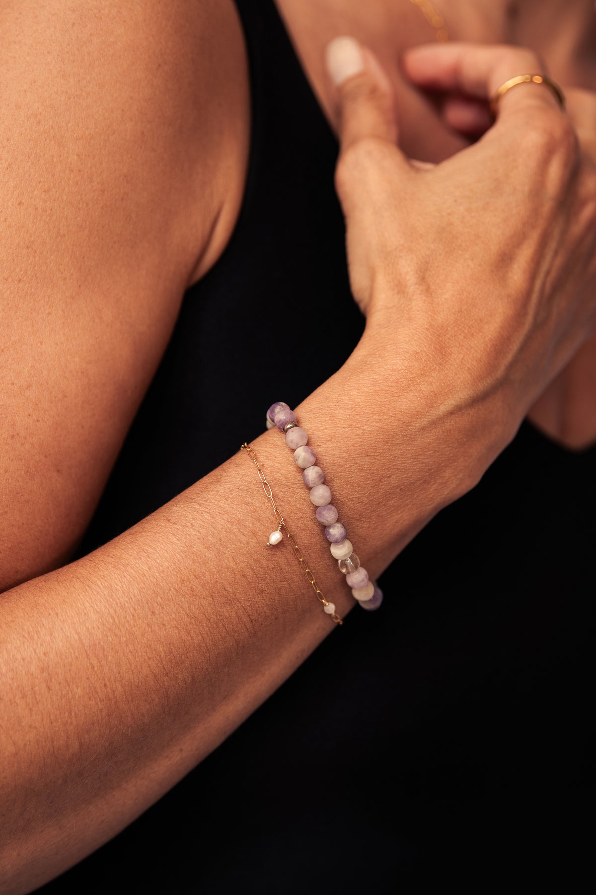 Lilac Jade & Clear Quartz Gemstone Bracelet