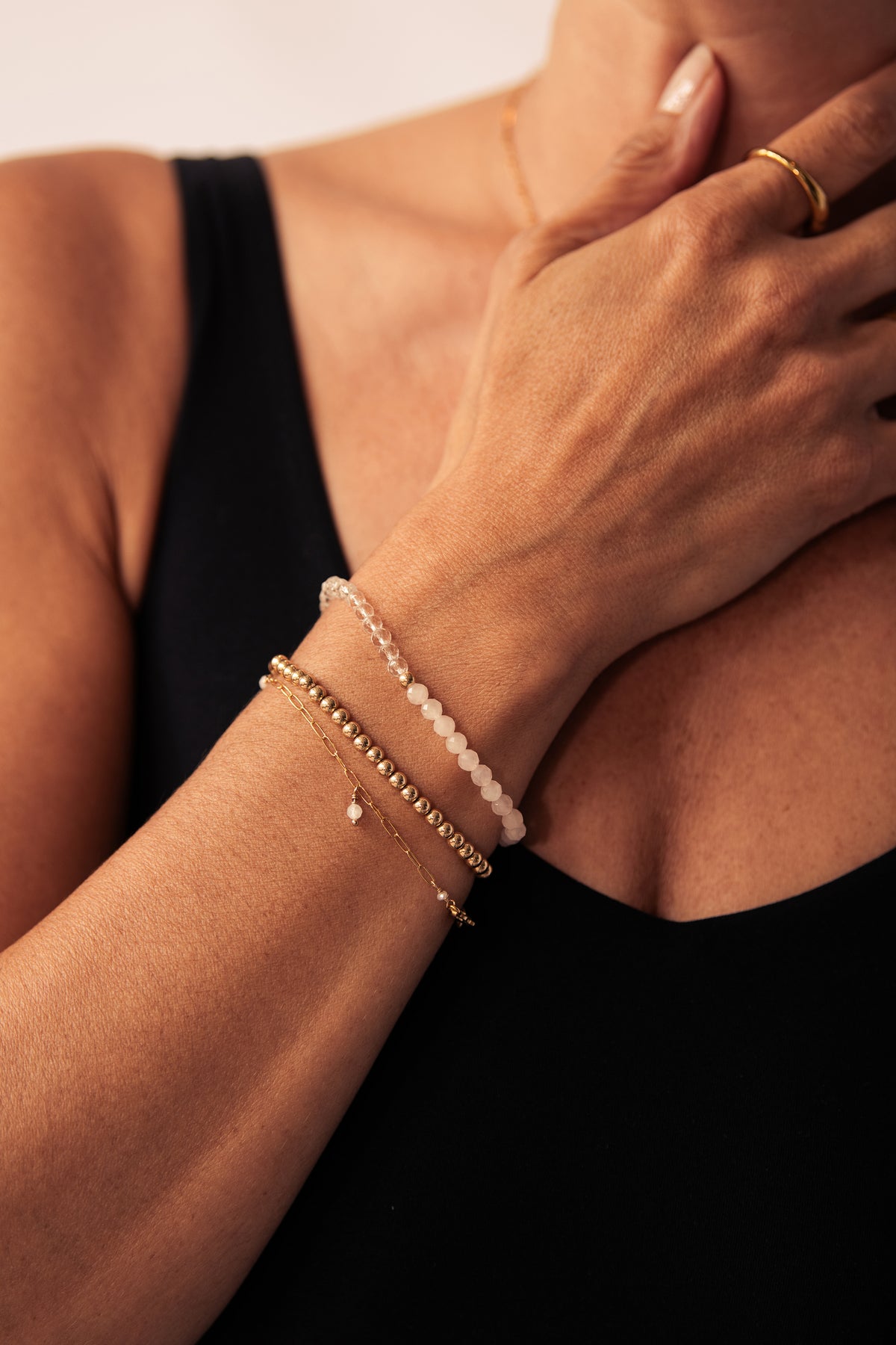 Love & Light Faceted Dainty Rose & Clear Quartz Gemstone Bracelet