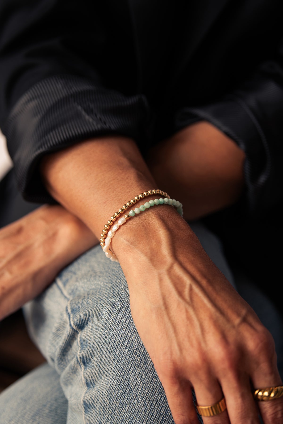 Pearl & Amazonite Faceted Dainty Gemstone Bracelet