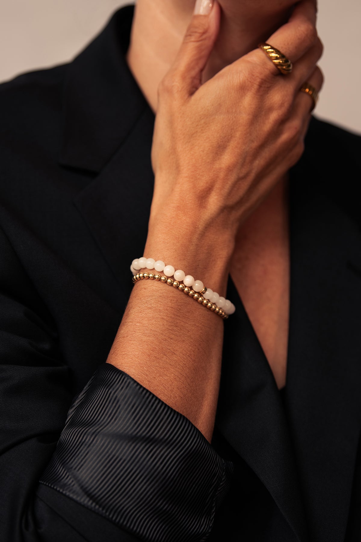 Pink Morganite & White Jade Gemstone Bracelet
