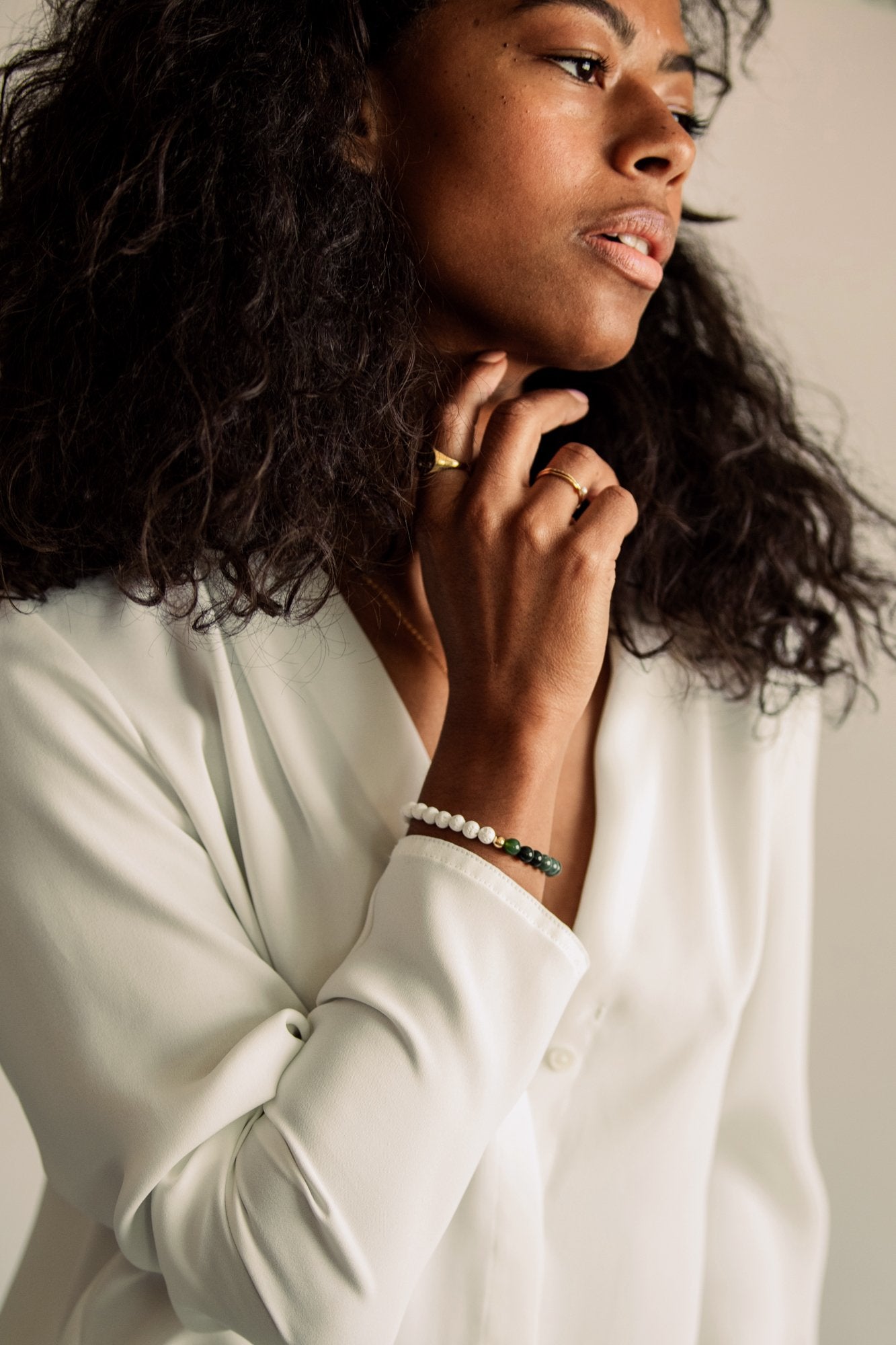 Feminine Resilience Moss Agate & White Lava Gemstone Bracelet-SQ3223803