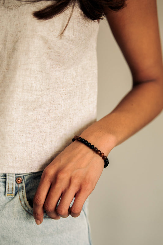 Grounded Black Onyx & Sandalwood Gemstone Bracelet-SQ5331552
