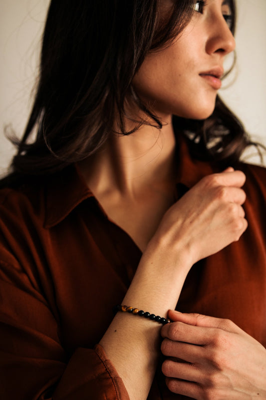 Strength Tiger's Eye & Black Onyx Gemstone Bracelet-SQ0626557