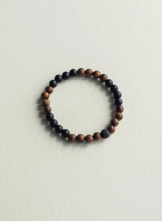 Grounded Black Onyx & Sandalwood Gemstone Bracelet