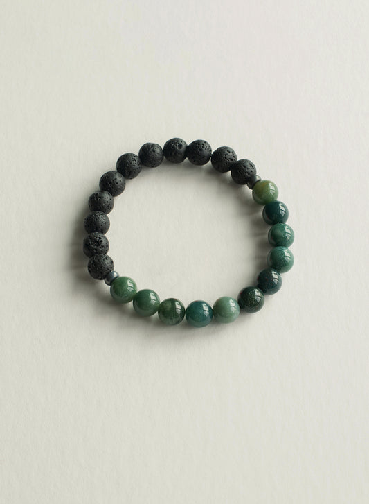 Masculine Resilience Pure Moss Agate & Lava Bracelet